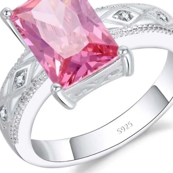 925 Sterling Silver Pink Diamond CZ Luxury Ring New In Gift Box💎💕🎁 - Picture 2 of 3